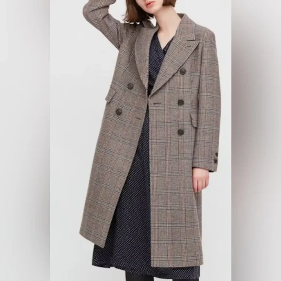 UNIQLO Ines De La Fressange - Women's Plaid Double-Breasted Coat - Picture 1 of 3